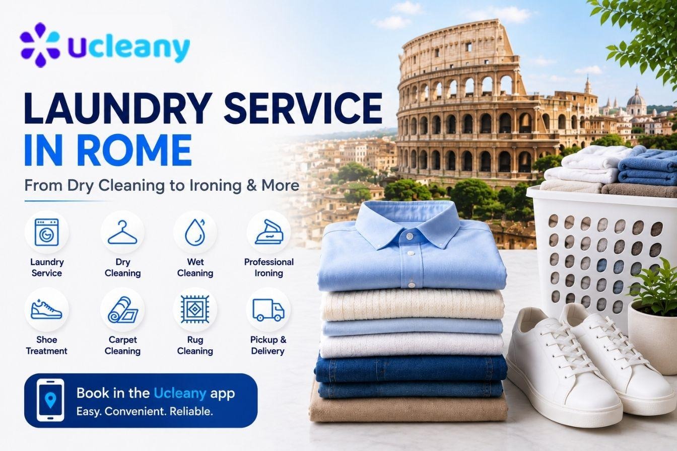 Laundry services in Rome with dry cleaning, ironing, shoe treatment, carpet cleaning and pickup delivery by Ucleany