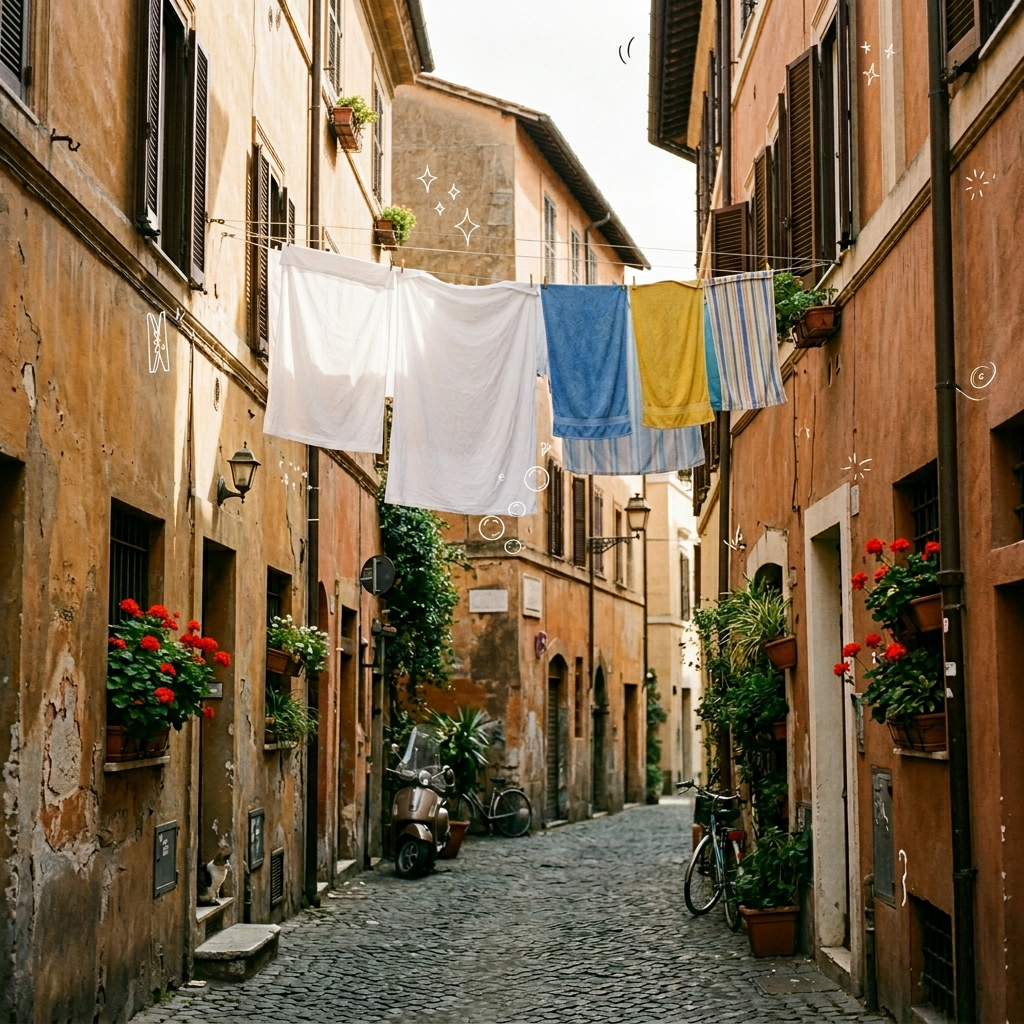 Freshly laundered towels ready for delivery in Rome